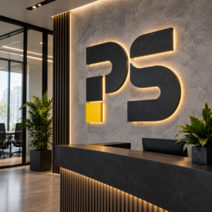 Modern Black Gold Backlit Reception Wall Logo Decor
