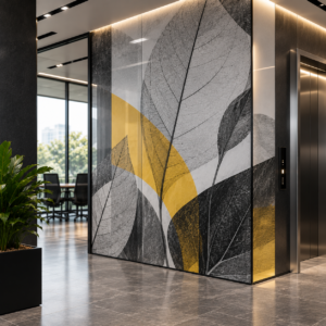 Monochrome Botanical Gold Leaf Decorative Wall Panel Design