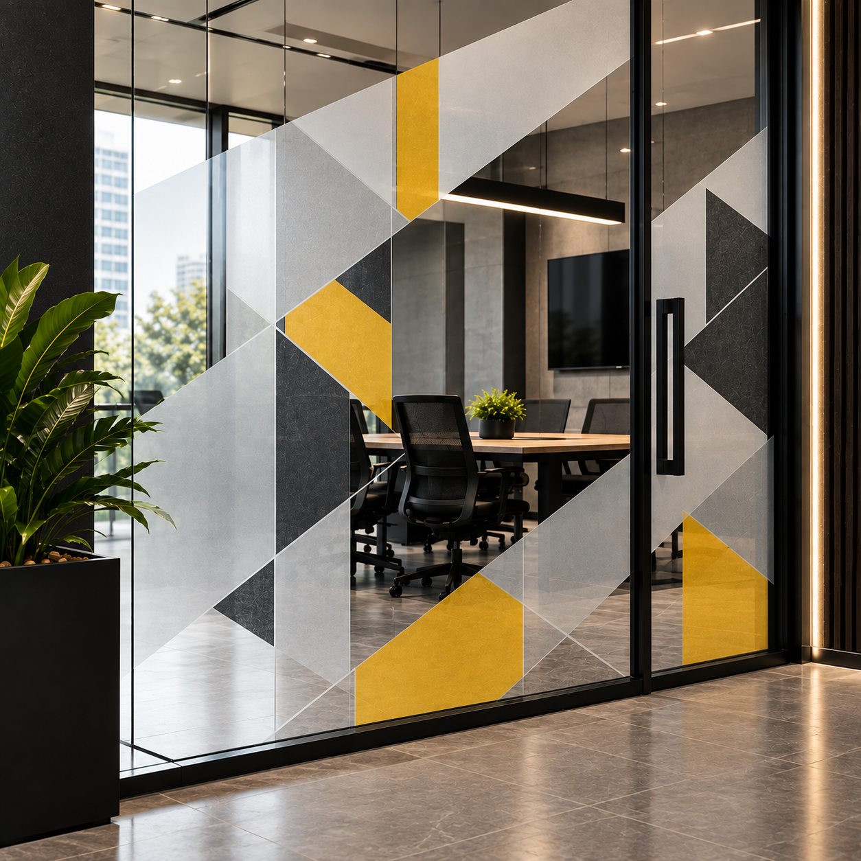 Modern Geometric Gold Black Glass Film Design